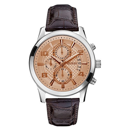  Shop Authentic Guess Exec Chronograph Quartz Gold Dial Brown Leather Strap Watch for Men - W0076G3 - Luxxuri