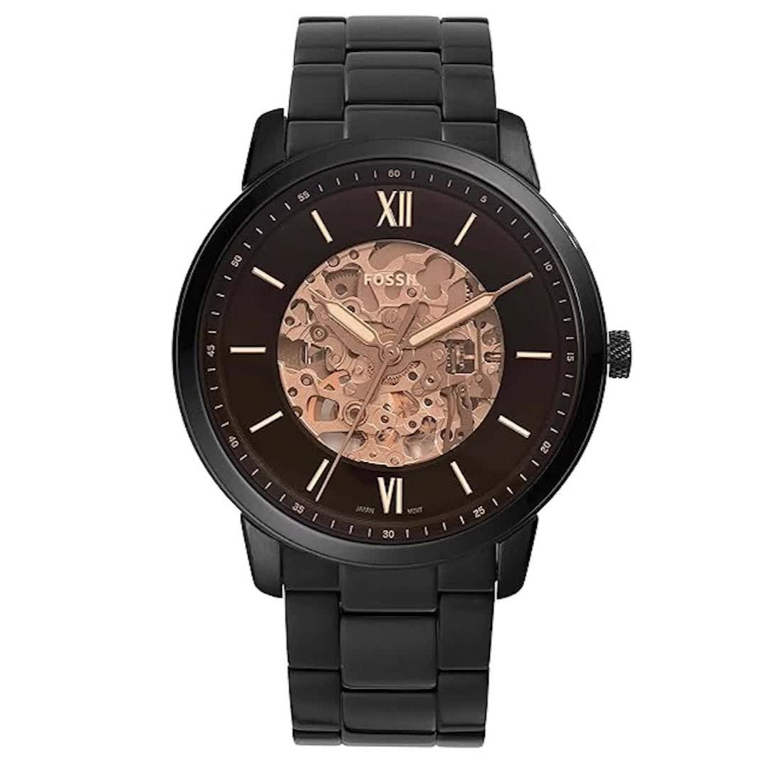  Shop Authentic Fossil Neutra Automatic Skeleton Black Dial Black Steel Strap Watch for Men - ME3183 - Luxxuri