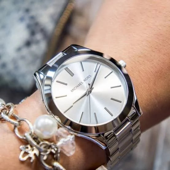  Shop Authentic Michael Kors Slim Runway Silver Dial Silver Stainless Steel Strap Watch for Women - MK3178 - Luxxuri