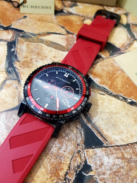  Shop Authentic Burberry The City Chronograph Black Dial Red Rubber Strap Watch For Men - BU9805 - Luxxuri