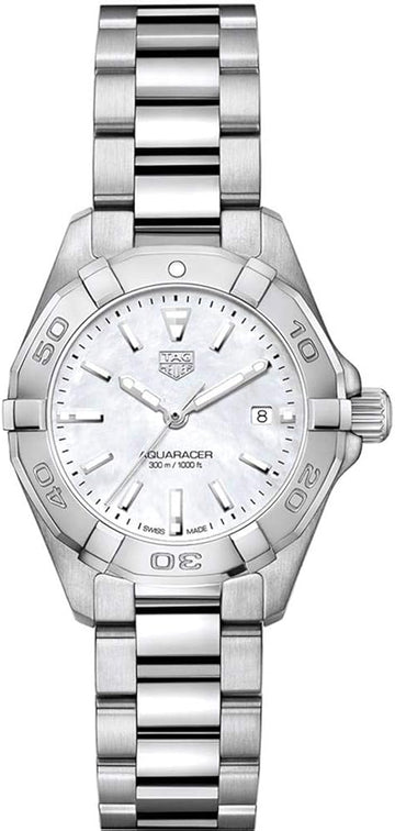  Shop Authentic Tag Heuer Aquaracer Quartz Mother of Pearl White Dial Silver Steel Strap Watch for Women - WBD1411.BA0741 - Luxxuri