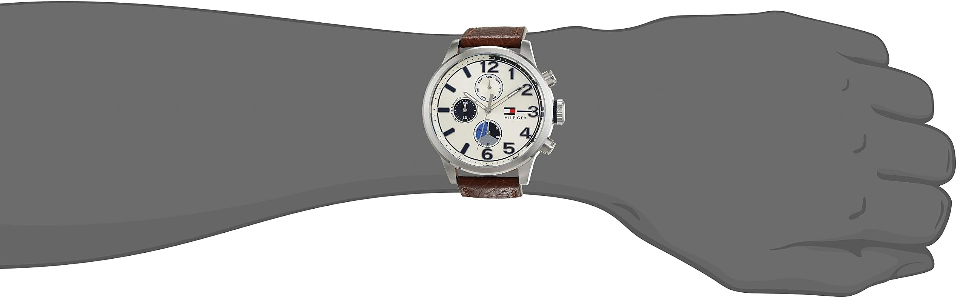  Shop Authentic Tommy Hilfiger Jackson Multi-Function Silver Dial Brown Leather Strap Watch for Men - 1791239 - Luxxuri