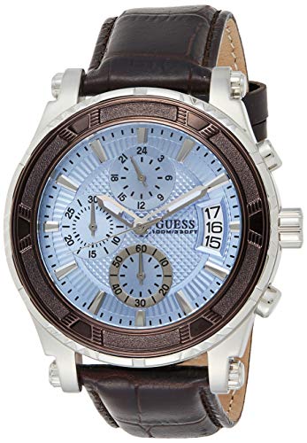  Shop Authentic Guess Pinnacle Chronograph Quartz Blue Dial Brown Leather Strap Watch For Men - W0673G1 - Luxxuri