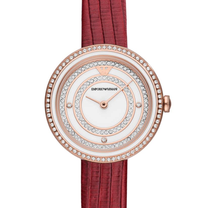  Shop Authentic Emporio Armani Two-Hand Analog White Dial Red Leather Strap Watch For Women - AR11532 - Luxxuri