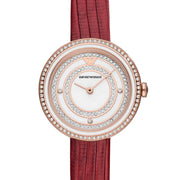  Shop Authentic Emporio Armani Two-Hand Analog White Dial Red Leather Strap Watch For Women - AR11532 - Luxxuri