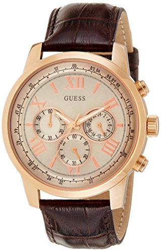  Shop Authentic Guess Horizon Quartz Champagne Dial Brown Leather Strap Watch For Women - W0380G4 - Luxxuri