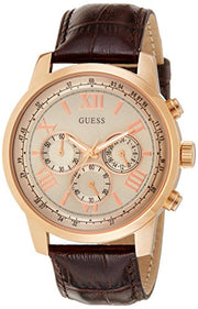  Shop Authentic Guess Horizon Quartz Champagne Dial Brown Leather Strap Watch For Women - W0380G4 - Luxxuri