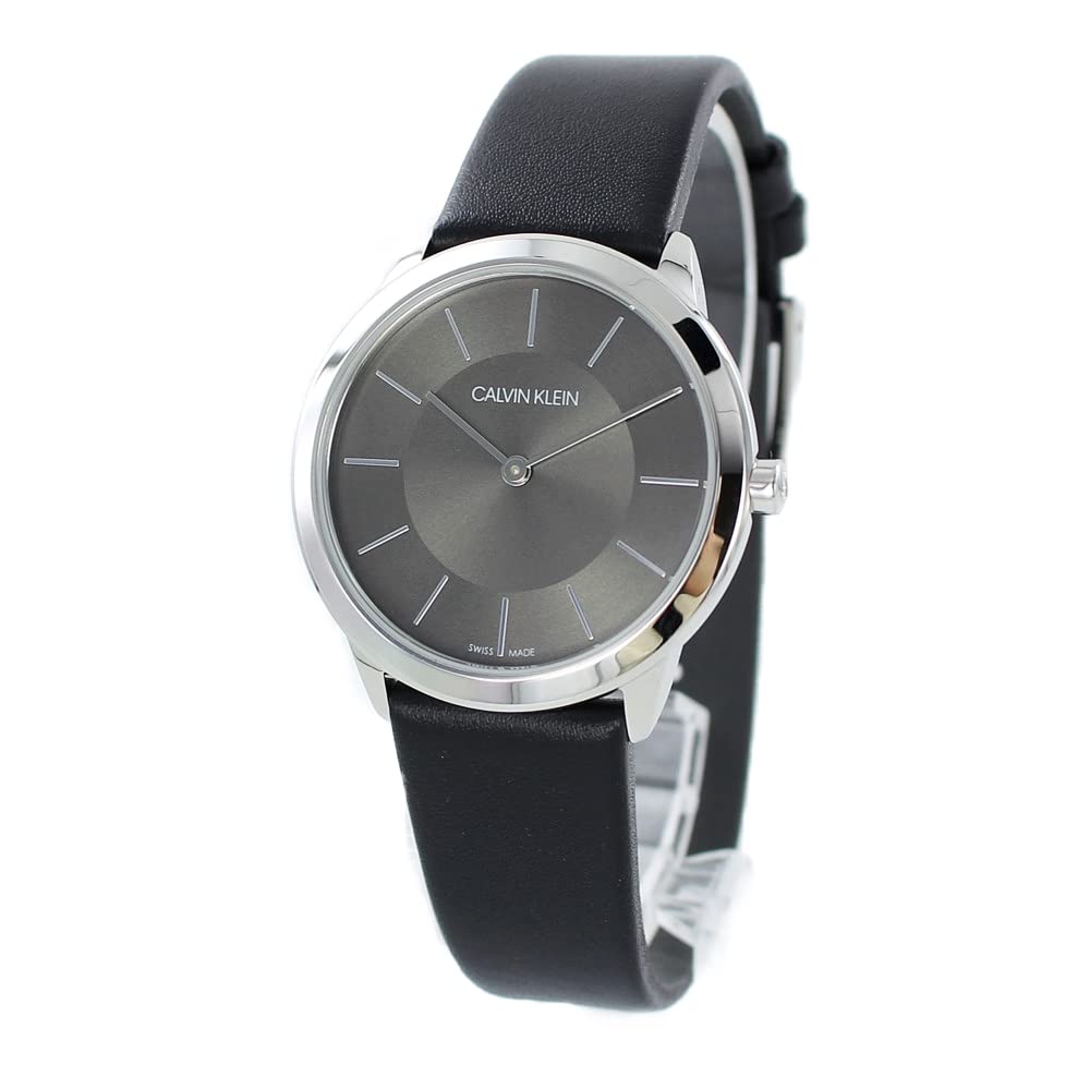  Shop Authentic Calvin Klein Minimal Grey Dial Black Leather Strap Watch for Men - K3M221C4 - Luxxuri