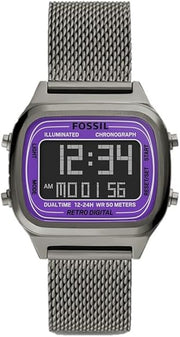  Shop Authentic Fossil Retro Digital Purple Dial Grey Mesh Strap Watch for Men - FS5888 - Luxxuri