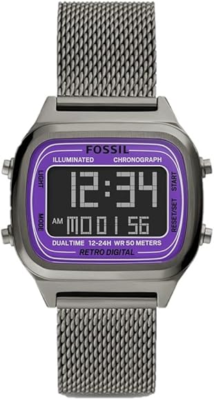  Shop Authentic Fossil Retro Digital Purple Dial Grey Mesh Strap Watch for Men - FS5888 - Luxxuri
