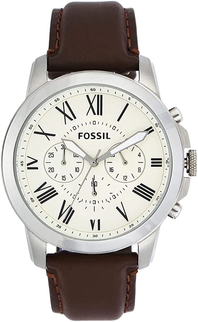  Shop Authentic Fossil Grant Chronograph White Dial Brown Leather Strap Watch for Men - FS4735 - Luxxuri