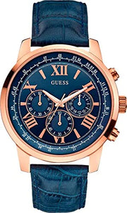  Shop Authentic Guess Horizon Chronograph Blue Dial Blue Leather Strap Watch For Men - W0380G5 - Luxxuri