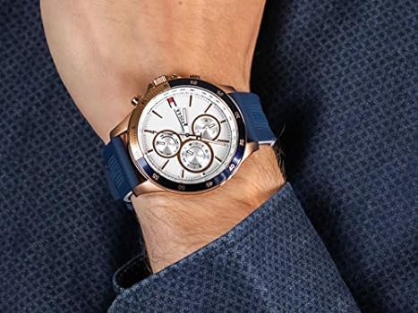  Shop Authentic Tommy Hilfiger Bank Multifunction Quartz White Dial Blue Rubber Strap Watch for Men - 1791778 - Luxxuri