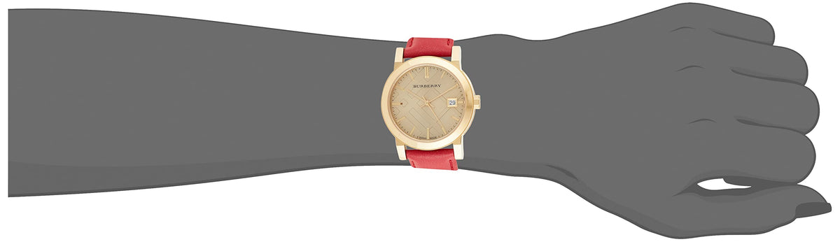  Shop Authentic Burberry The City Gold Dial Red Leather Strap Watch for Women - BU9140 - Luxxuri