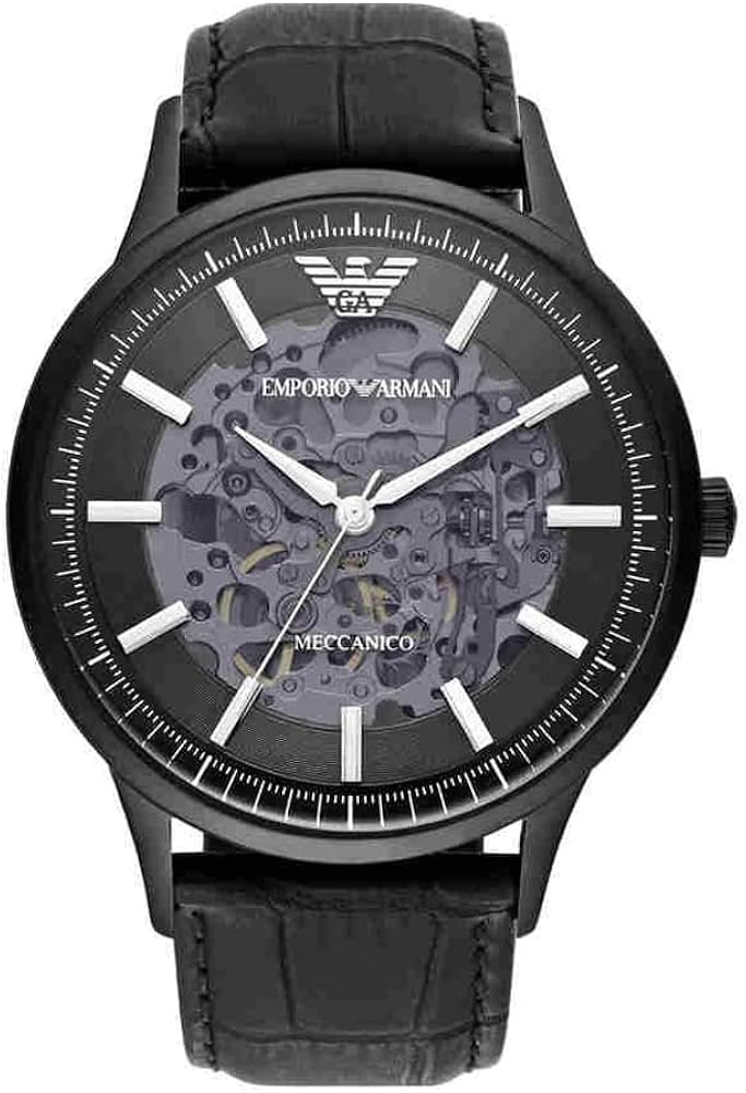  Shop Authentic Emporio Armani Meccanico Automatic Black Dial Black Leather Strap Watch For Men - AR60042 - Luxxuri