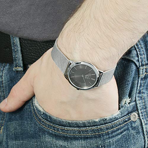  Shop Authentic Calvin Klein Minimal Grey Dial Silver Mesh Bracelet Watch for Men - K3M22124 - Luxxuri