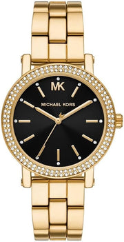  Shop Authentic Michael Kors Corey Three Hand Black Dial Gold Steel Strap Watch for Women - MK7345 - Luxxuri