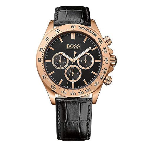 Shop Authentic Hugo Boss Ikon Black Dial Black Leather Strap Watch for Men - 1513179 - Luxxuri