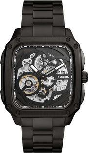  Shop Authentic Fossil Inscription Automatic Skeleton Black Dial Black Steel Strap Watch for Men - BQ2574 - Luxxuri