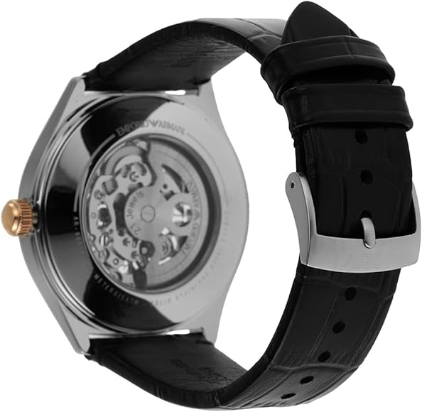  Shop Authentic Emporio Armani Zeta Skeleton Automatic Silver Dial Black Leather Strap Watch For Men - AR60018 - Luxxuri