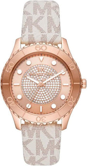  Shop Authentic Michael Kors Runway Quartz Rose Gold Dial White Leather Strap Watch For Women - MK6980 - Luxxuri