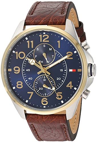  Shop Authentic Tommy Hilfiger Dean Multifunctional Blue Dial Brown Leather Strap Watch for Men - 1791275 - Luxxuri