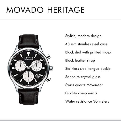  Shop Authentic Movado Heritage Chronograph Black Dial Black Leather Strap Watch for Men - 3650005 - Luxxuri