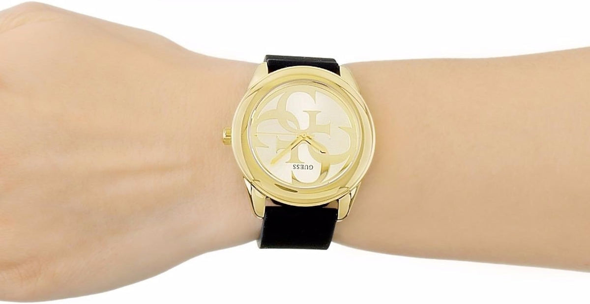  Shop Authentic Guess G Twist Gold Dial Black Leather Strap Watch for Women - W0911L3 - Luxxuri