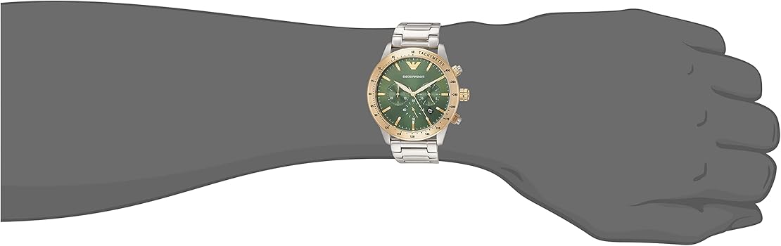  Shop Authentic Emporio Armani Mario Chronograph Green Dial Silver Steel Strap Watch For Men - AR11454 - Luxxuri