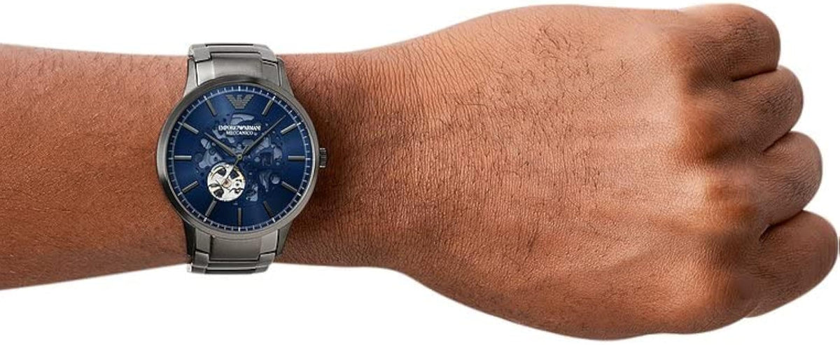  Shop Authentic Emporio Armani Renato Automatic Blue Dial Grey Steel Strap Watch For Men - AR60056 - Luxxuri