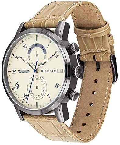  Shop Authentic Tommy Hilfiger Kane White Dial Beige Leather Strap Watch for Men - 1710399 - Luxxuri