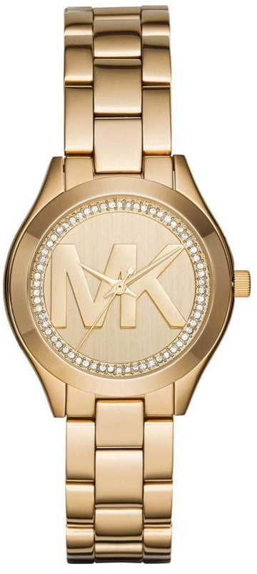  Shop Authentic Michael Kors Slim Runway Gold Dial Gold Steel Strap Watch for Women - MK3477 - Luxxuri