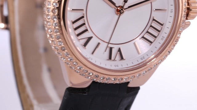  Shop Authentic Michael Kors Camille Three-Hand Crystals White Dial Black Leather Strap Watch for Women - MK2962 - Luxxuri