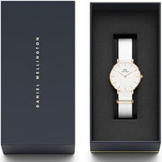  Shop Authentic Daniel Wellington Classic Petite Dover White Dial White Nylon Strap Watch For Women - DW00100313 - Luxxuri