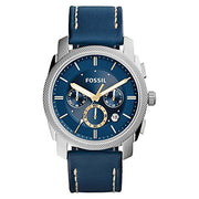  Shop Authentic Fossil Machine Chronograph Blue Dial Blue Leather Strap Watch for Men - FS5262 - Luxxuri