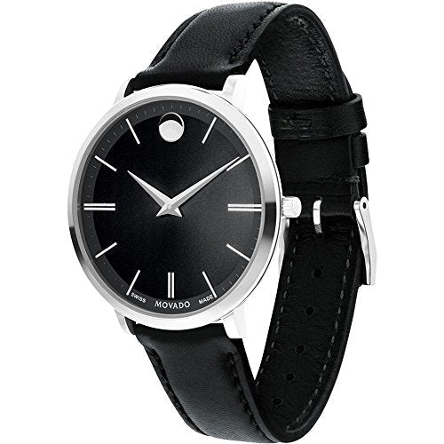  Shop Authentic Movado Ultra Slim Black Dial Black Leather Strap Watch For Women - 0607090 - Luxxuri
