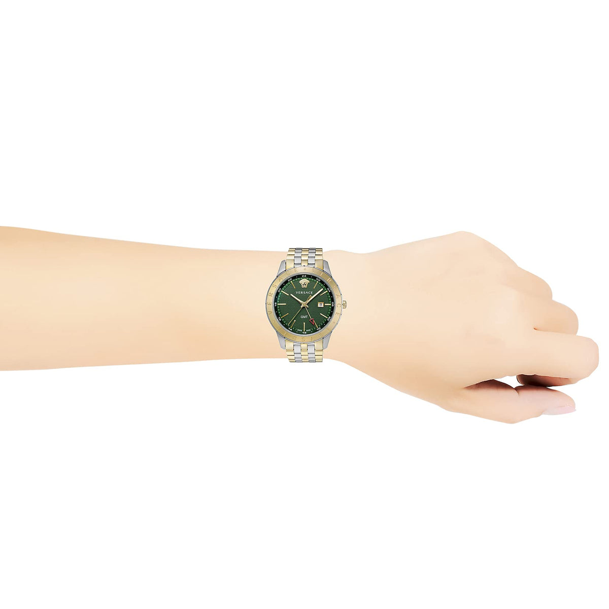  Shop Authentic Versace Univers Quartz Green Dial Two Tone Steel Strap Watch for Men - VEBK00718 - Luxxuri