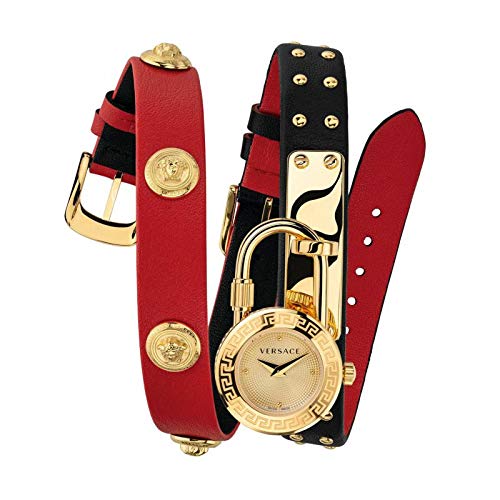  Shop Authentic Versace Medusa Lock Icon Gold Dial Red Leather Strap Watch for Women - VEDW00119 - Luxxuri
