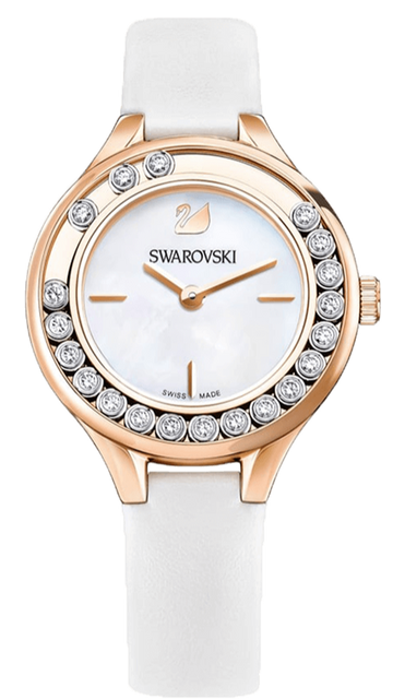  Shop Authentic Swarovski Lovely Crystals Mother of Pearl Dial White Leather Strap Watch for Women - 5242904 - Luxxuri