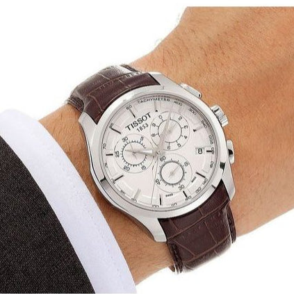  Shop Authentic Tissot Couturier Chronograph White Dial Brown Leather Strap Watch For Men - T035.617.16.031.00 - Luxxuri