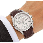 Tissot Couturier Chronograph White Dial Brown Leather Strap Watch For Men - T035.617.16.031.00