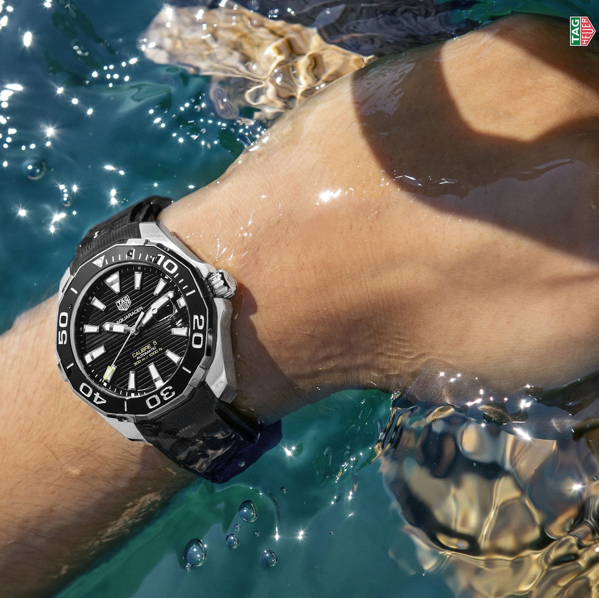 Tag Heuer Aquaracer Calibre 5 Automatic Black Dial Black Rubber Strap Watch for Men - WAY211A.FT6151