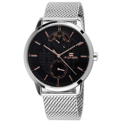  Shop Authentic Tommy Hilfiger Hunter Quartz Black Dial Silver Steel Strap Watch for Men - 1791610 - Luxxuri