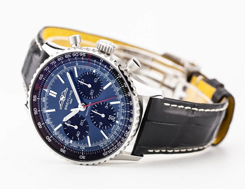  Shop Authentic Breitling Navitimer B01 Chronograph 41 Blue Dial Black Leather Strap Watch for Men - AB0139241C1P1 - Luxxuri