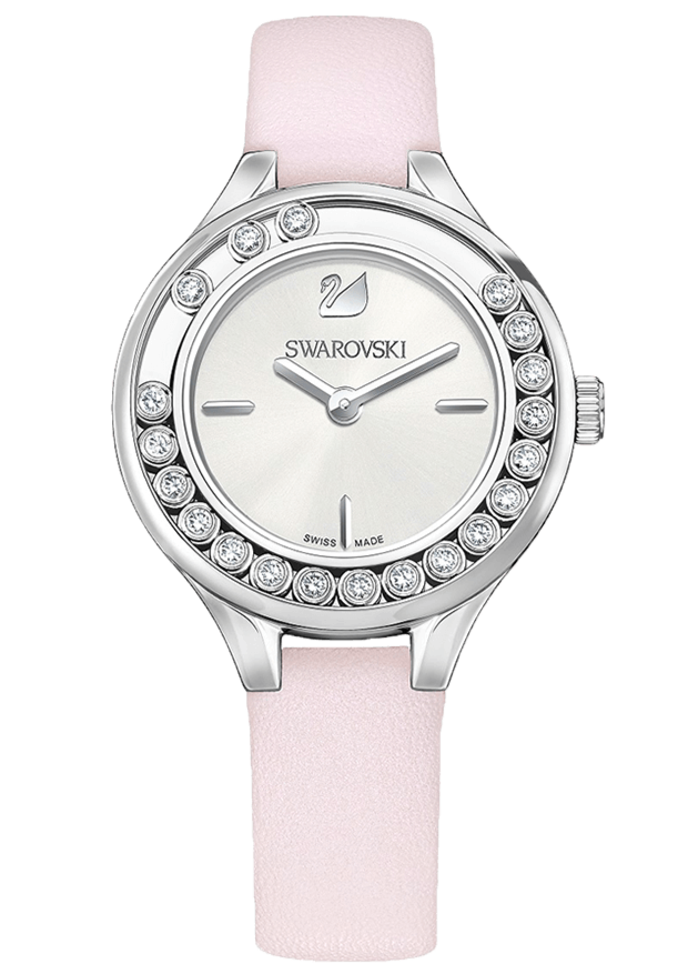  Shop Authentic Swarovski Lovely Crystals Silver Dial Pink Leather Strap Watch for Women - 5261493 - Luxxuri