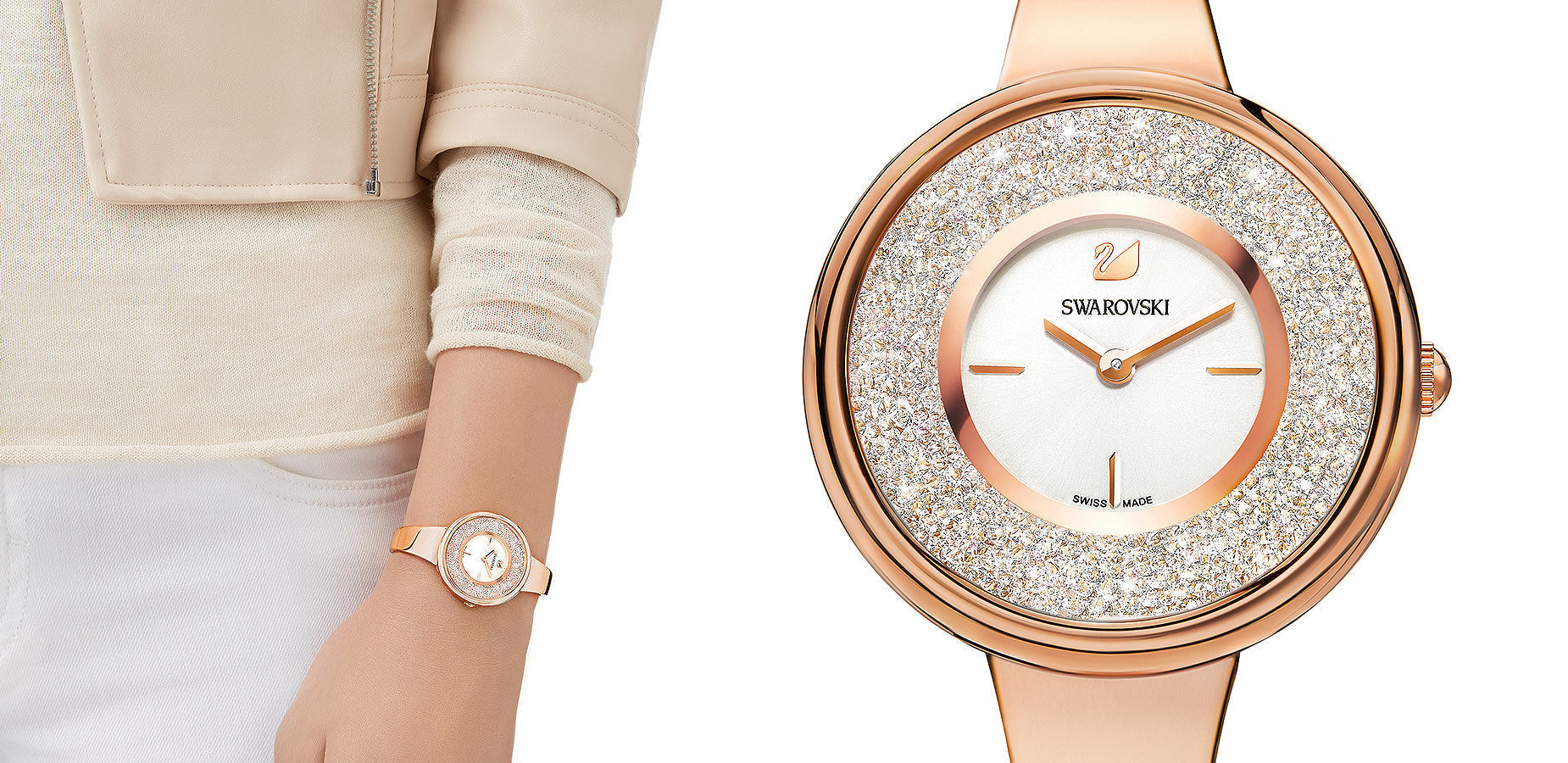  Shop Authentic Swarovski Crystalline Bracelet White Dial Rose Gold Steel Strap Watch for Women - 5269250 - Luxxuri