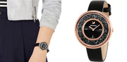  Shop Authentic Swarovski Crystalline Pure Black Dial Black Leather Strap Watch for Women - 5275043 - Luxxuri