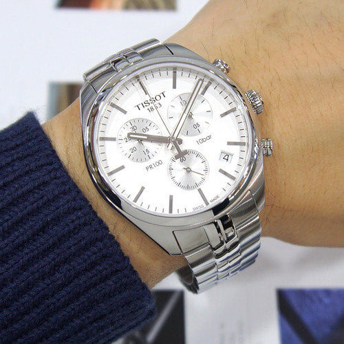  Shop Authentic Tissot T Classic PR 100 Chronograph Silver Dial Silver Steel Strap Watch For Men - T101.417.11.031.00 - Luxxuri