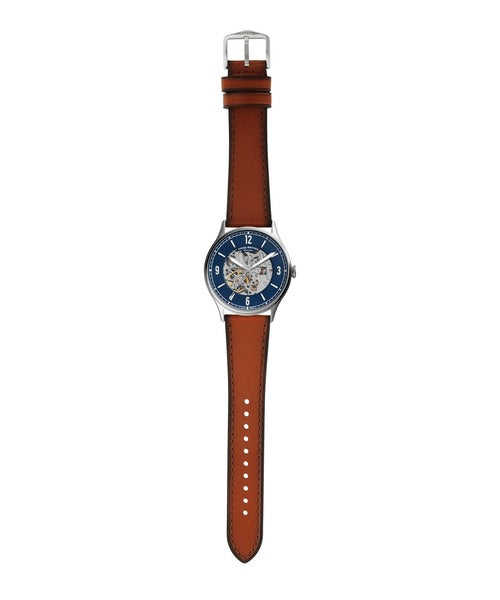  Shop Authentic Fossil Forrester Luggage Automatic Skeleton Blue Dial Brown Leather Strap Watch for Men - ME3179 - Luxxuri