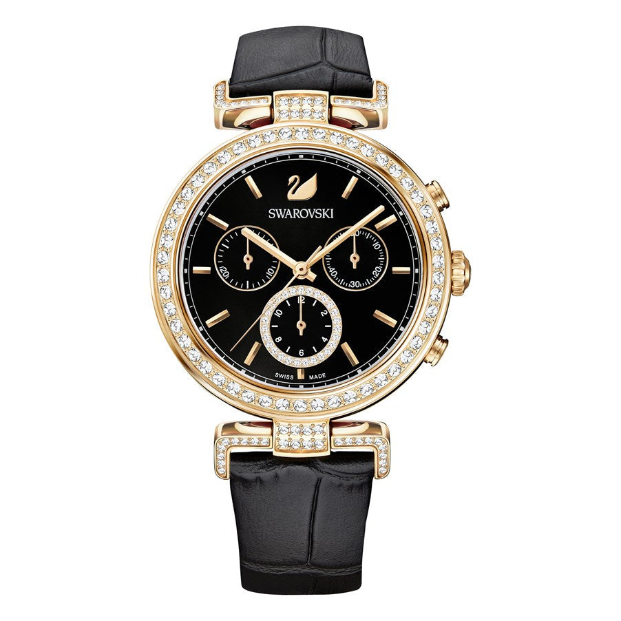  Shop Authentic Swarovski Era Journey Chronograph Black Dial Black Leather Strap Watch for Women - 5295320 - Luxxuri